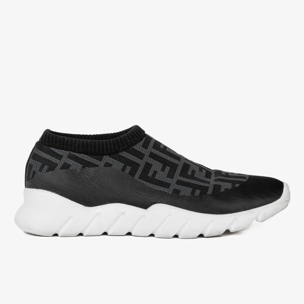Fendi Grey & Black Forever Fendi FF Motif Slip-On Sneakers, Size 9